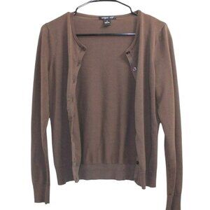 AUGUST SILK BUTTON DOWN BROWN CARDIGAN